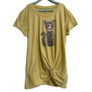 Sweet Butterfly T-Shirt Youth Girls XL 16 Yellow Leopard Glitter Knotted Graphic